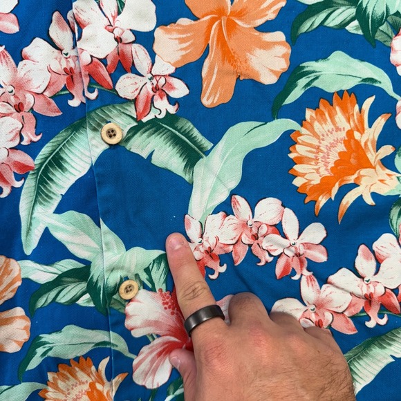 Tommy Bahama Shirt Mens Large Bright Blue Floral Hawaiian Aloha Loop Collar Silk - Picture 4 of 11